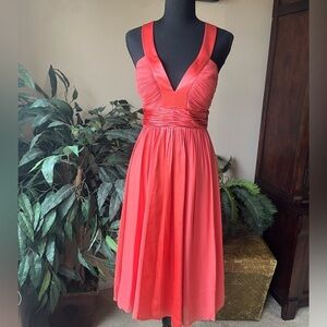 Max and Cleo Coral SILK DRESS, KNEE LENGTH SPECIAL OCCASIONS, SIZE 2.